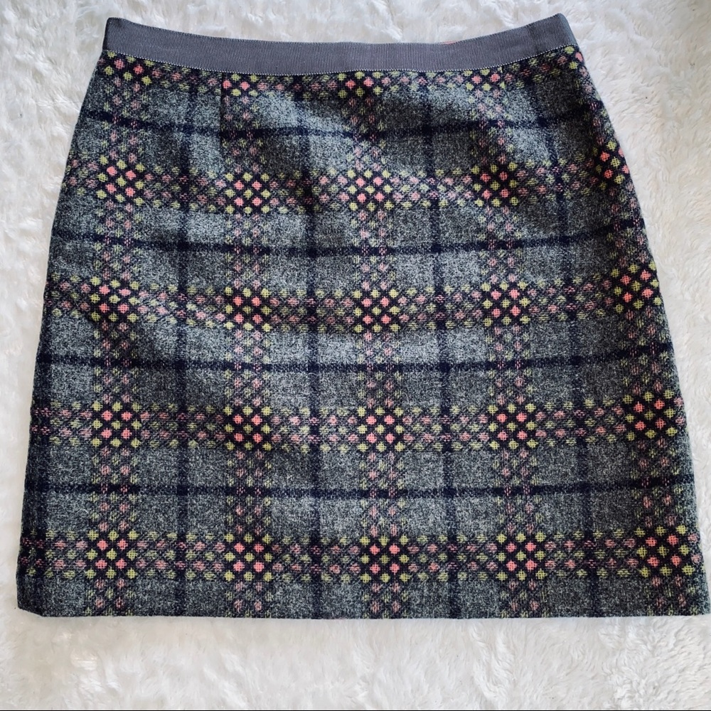Boden Gray Plaid Skirt with Pink and Yellow Accents